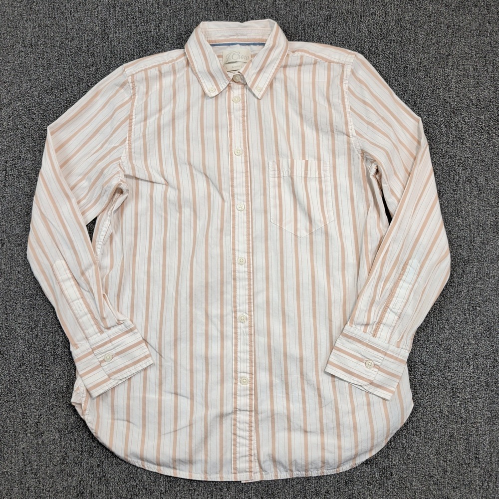 J.Crew Classic Fit Striped Button Down Shirt 4 Peach White Cotton Preppy Coastal